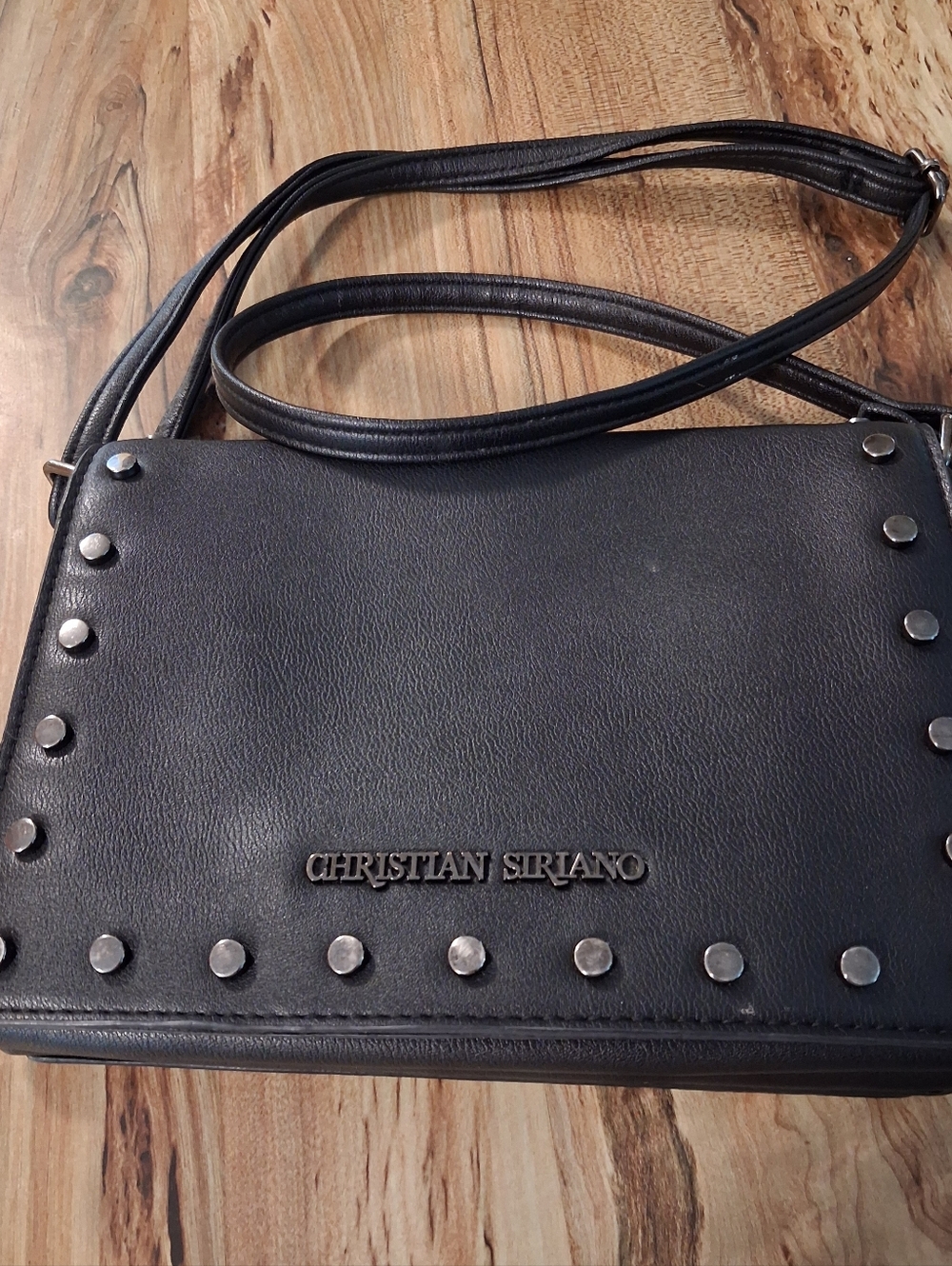 Christian Siriano Black Leather Studded Shoulder Bag